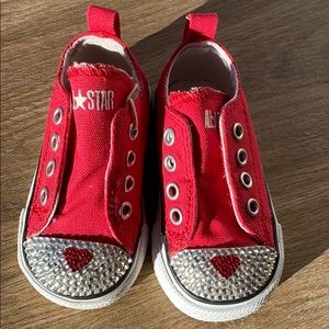 Size 4 red heart Swarovski converse. Brand new.